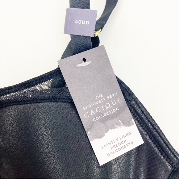 Cacique Lightly Lined French Balconette Bra Lace Pewter Black Shine 40DD - Picture 5 of 8